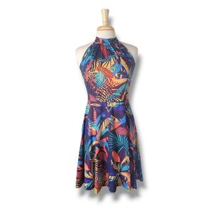 Ouges Halter Tropical Color Sleeveless Midi Dress. Size M